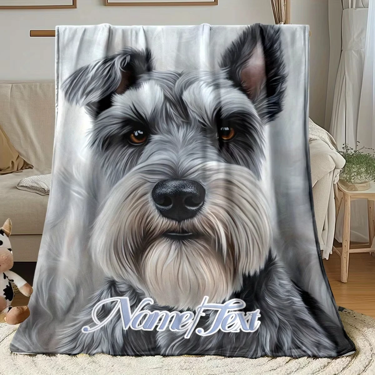 Winter-Schnauzer-Gesichtsüberwurfdecke – leichtes Flanell, weich und warm, personalisierte Namensoption, ideal für Bett, Couch Image