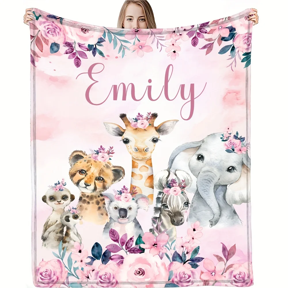 1 Stück personalisiertes, individuelles Flanell, personalisierte süße Tier-Anpassung Ihrer Namens-Flanelldecke Image