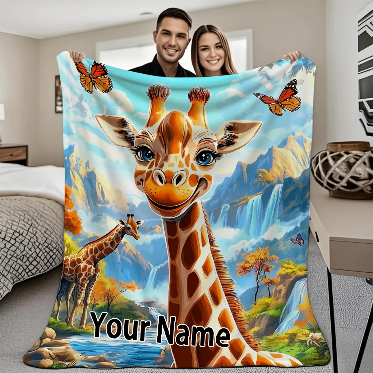 Maßgeschneiderte 1-teilige Decke mit Giraffenlandschaftsmalerei-Muster und Flanelldecke für Weihnachten und Halloween, Image