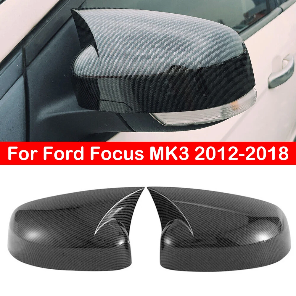 Für Ford Focus MK3 2012-2018 Rückspiegel Abdeckung Flügel Kappe Ox Horn Außentür Rückansicht Fall Trim Carbon faser Schwarz Image