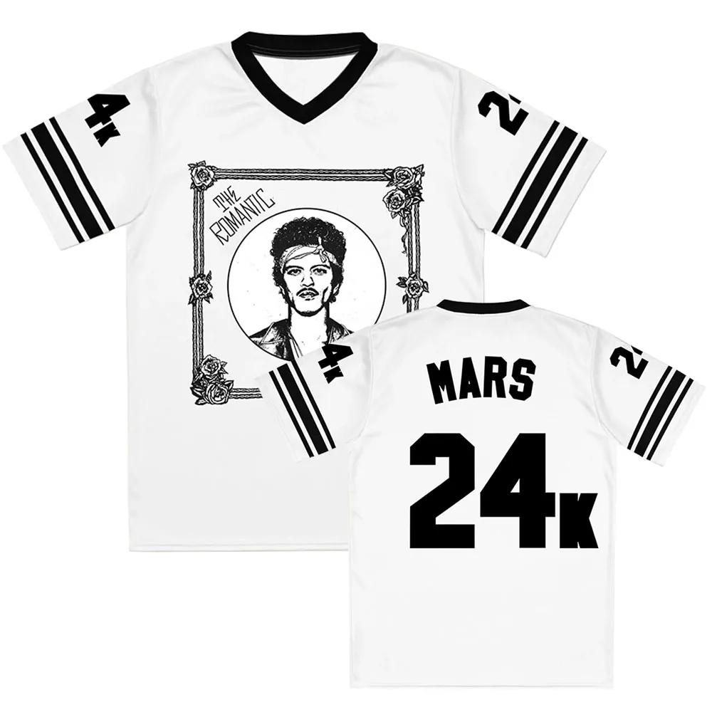Bruno Mars The Romantic Jersey Kurzarm-T-Shirt mit V-Ausschnitt, lockeres Herren-T-Shirt, Design, Grafik, 3D-Druck, Unisex, Streetwear-T-Shirt