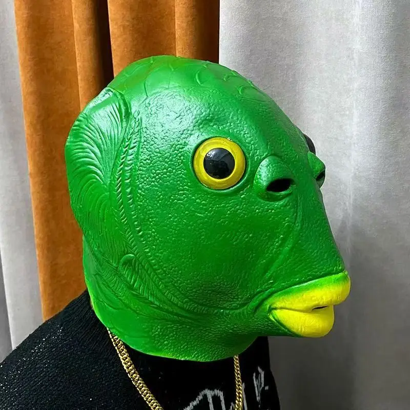 Grüne Fischkopfmasken Vollgesichts-Latex-Tierkopfmaske Kapuze für Halloween-Party Image