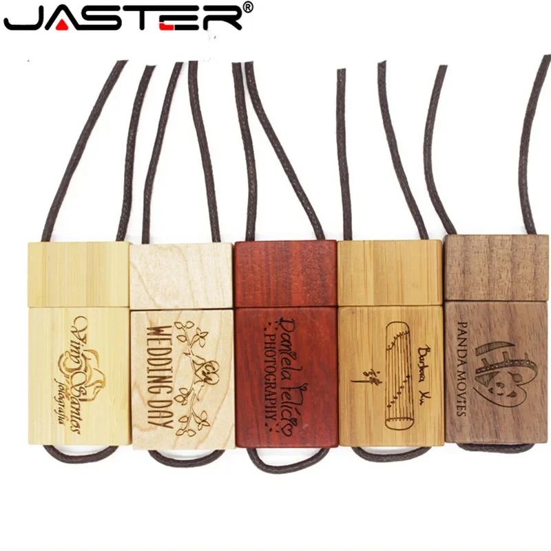 JASTER Lanyard aus Holz, USB-Flash-Laufwerk, rotes Holz, 4 GB, 8 GB, 16 GB, 32 GB, 64 GB, Bambus-Memory-Stick, Logo-Gravur, Hochzeitsgeschenke Image