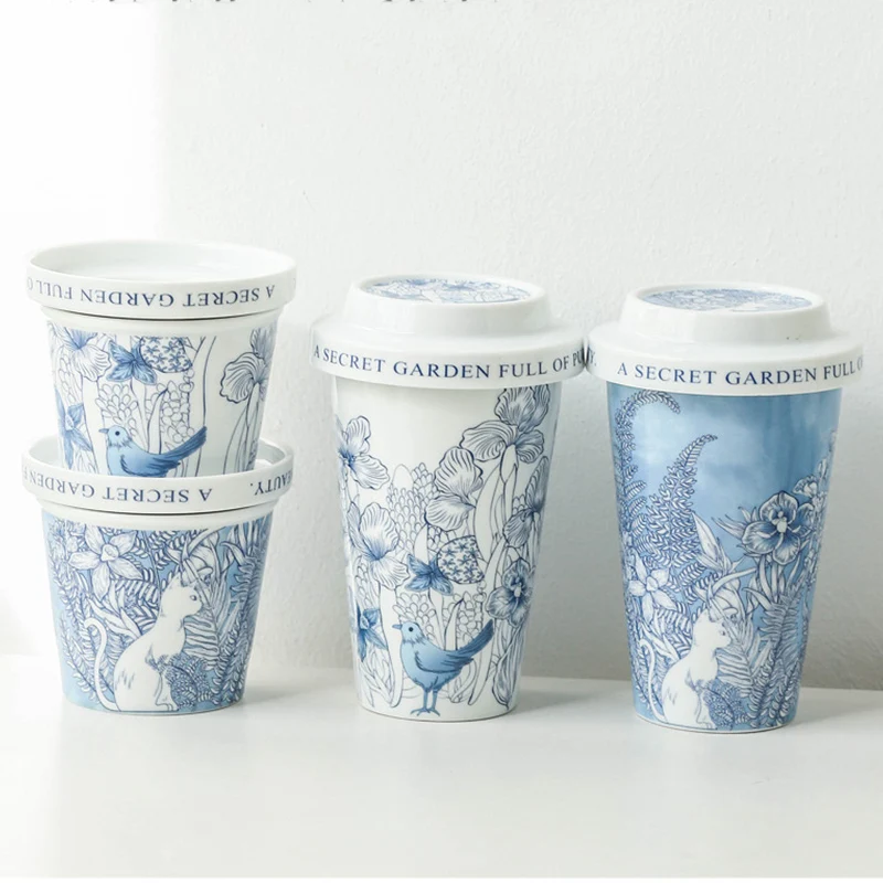 Creative Trends Hochtemperatur-Keramikbecher mit Deckel, doppelwandige Wärmeisolierung, hohe Kapazität, 400 ml, Nachmittagstee Image