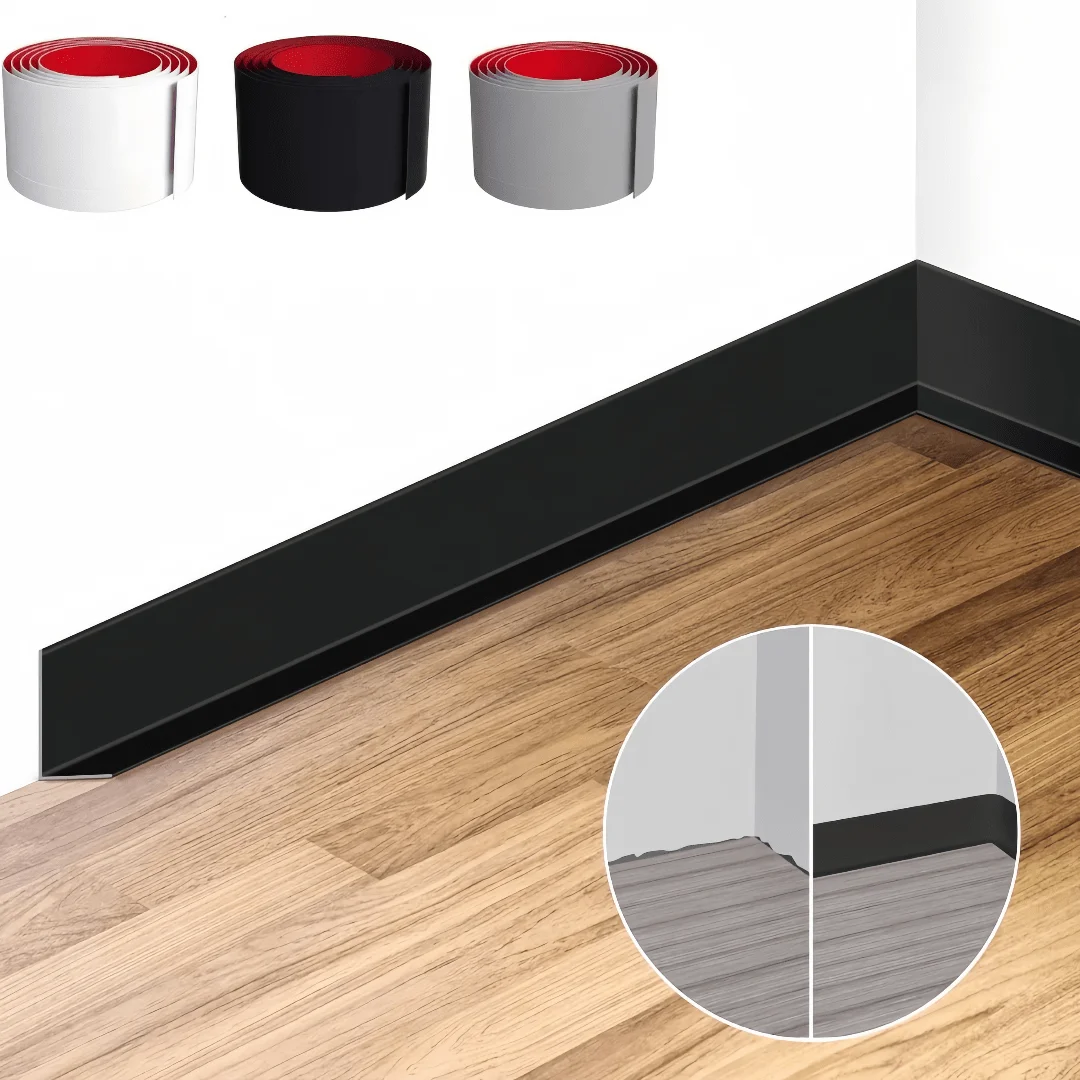 1 Stück 2 m/78,74 Zoll breite flexible Fußleiste aus weichem PVC-Kickboard-Linie, Kunststoff-Bodensockel-Linie, selbstklebend dekorativ Image