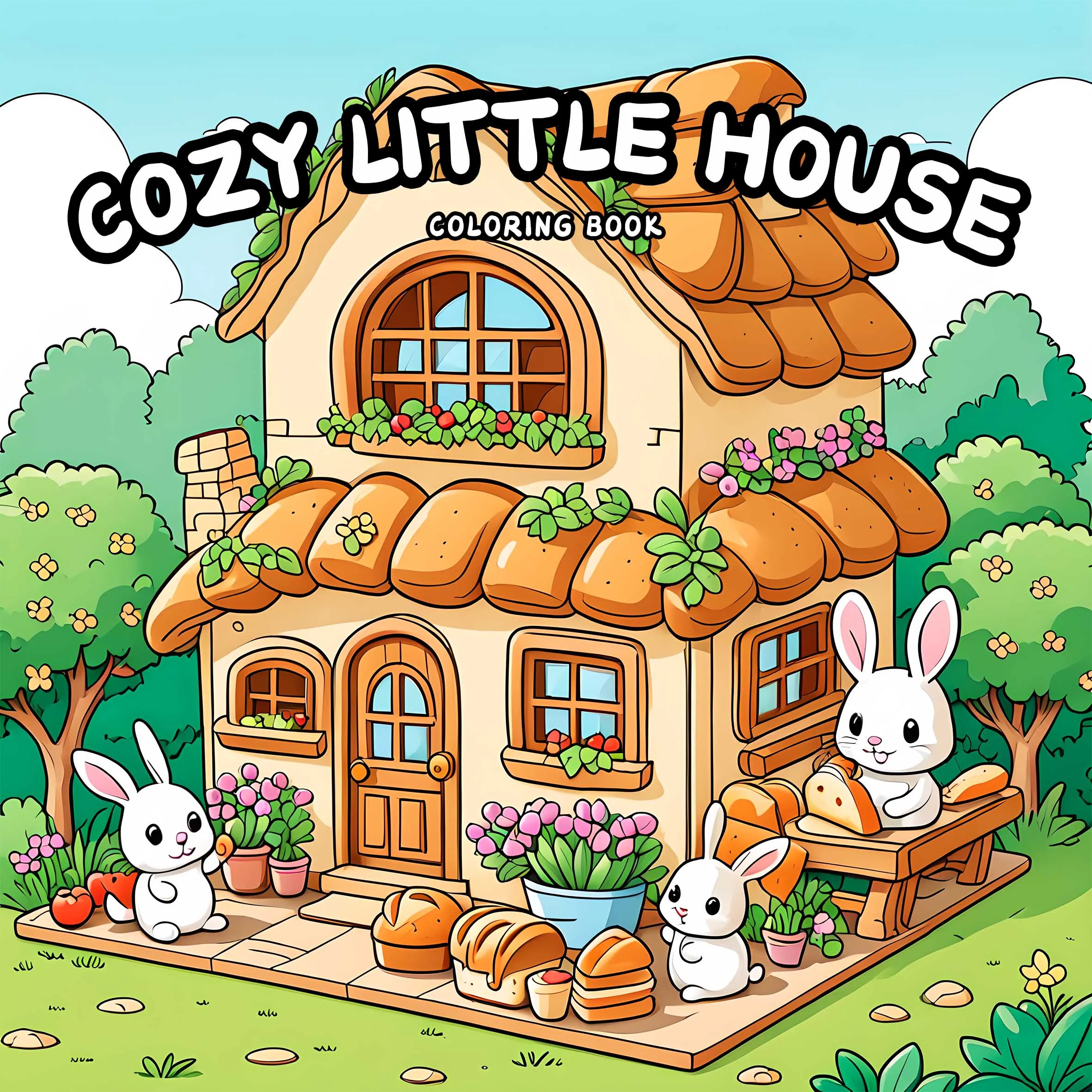 COSY LITTLE HOUSE Malbuch mit kräftigen, einfachen Mustern für Erwachsene, süßes Zeichenbuch, perfektes Geschenk für Party und Geburtstag Image