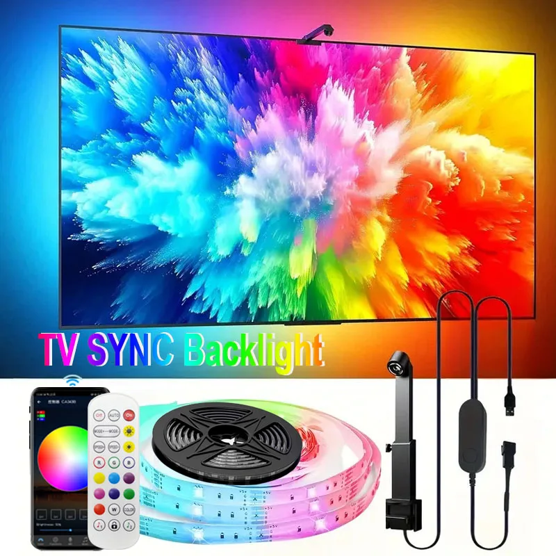 PC/TV SYNC Hintergrundbeleuchtung RGBIC LED Streifen Lichter mit Farbfassungssensor Bluetooth Musik SYNC USB Lichtleiste für Spieleatmosphäre Image