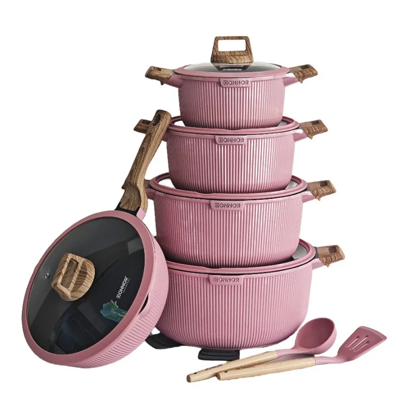 15-teiliges Kochgeschirr-Set aus Bakelit-Schaufeln, antihaftbeschichtet, aus Aluminiumguss, Suppenpfanne, Bratpfanne, Marmor Image