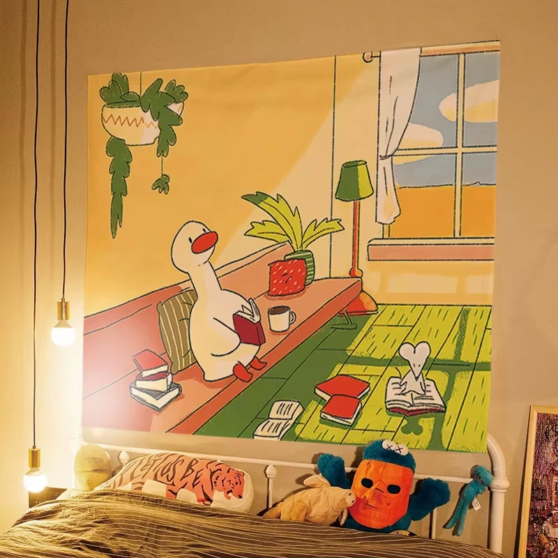 1-teilige niedliche Cartoon-Ente, Wandbehang, Wandtuch, Hintergrund, Stoff, Sofadecke, Zuhause, Schlafzimmer, Schlafsaal, Raumdekoration, geeignet Image