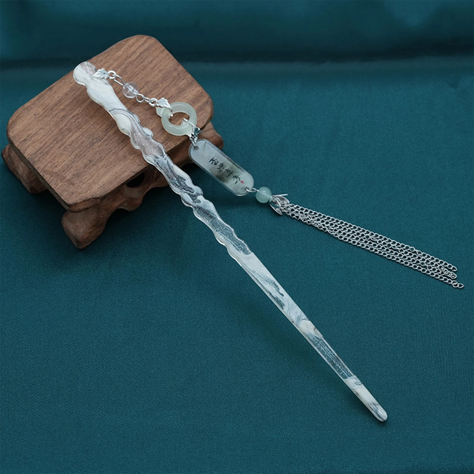 Chinesische Tuschemalerei Quaste Haarnadel Neue Hanfu Haarschmuck für Frauen Traditionelle Haarstäbchen Alten Stil Haarspangen Image