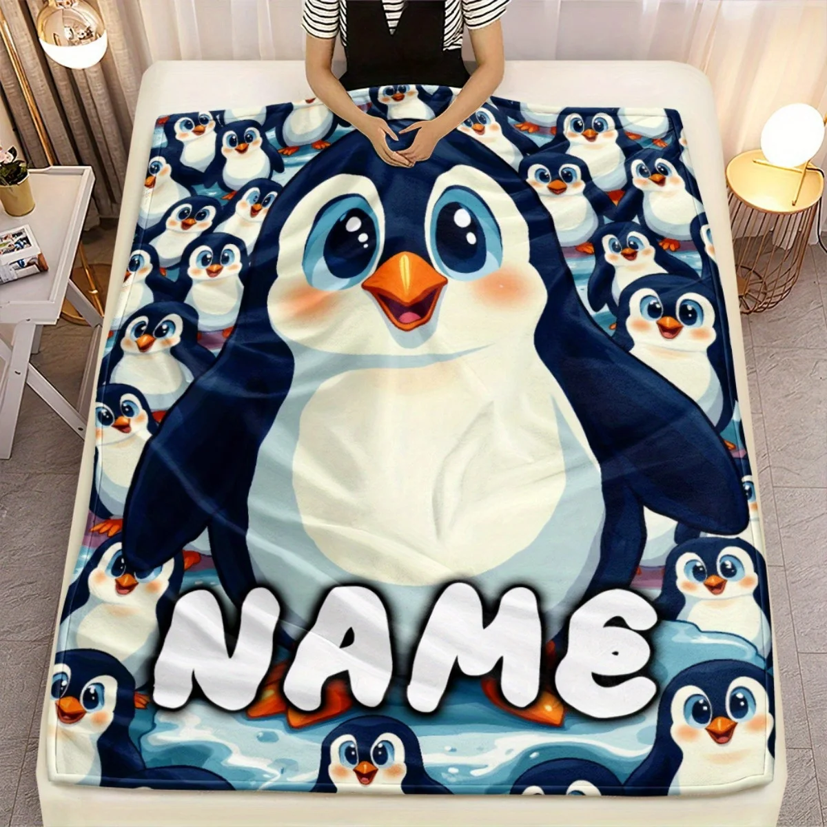 1-teilige, maßgeschneiderte, leichte Flanelldecke mit Pinguinmuster, geeignet für Sofas, Outdoor-Camping, Wohnzimmer, Büros Image