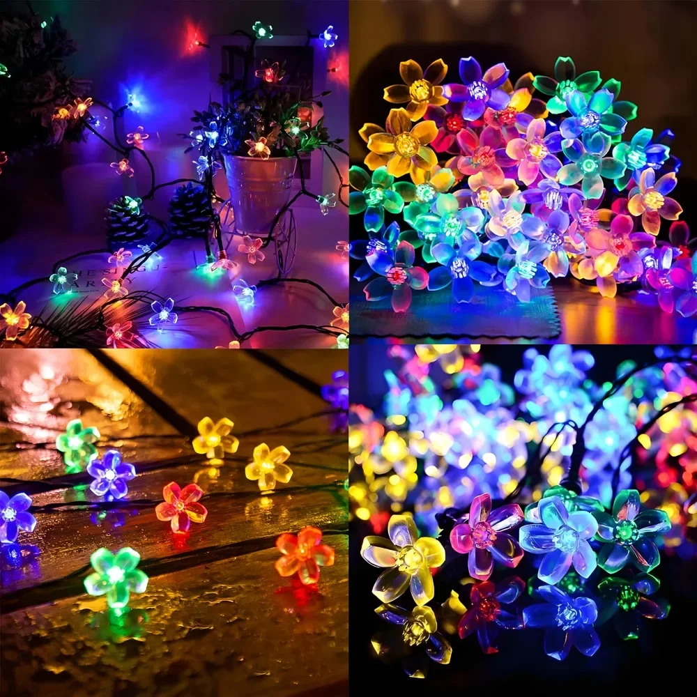 Solar-Blumenlichter für den Außenbereich, Solar-Lichterkette für Garten, Terrasse, Zaun und Weihnachtsdekoration ﻿
