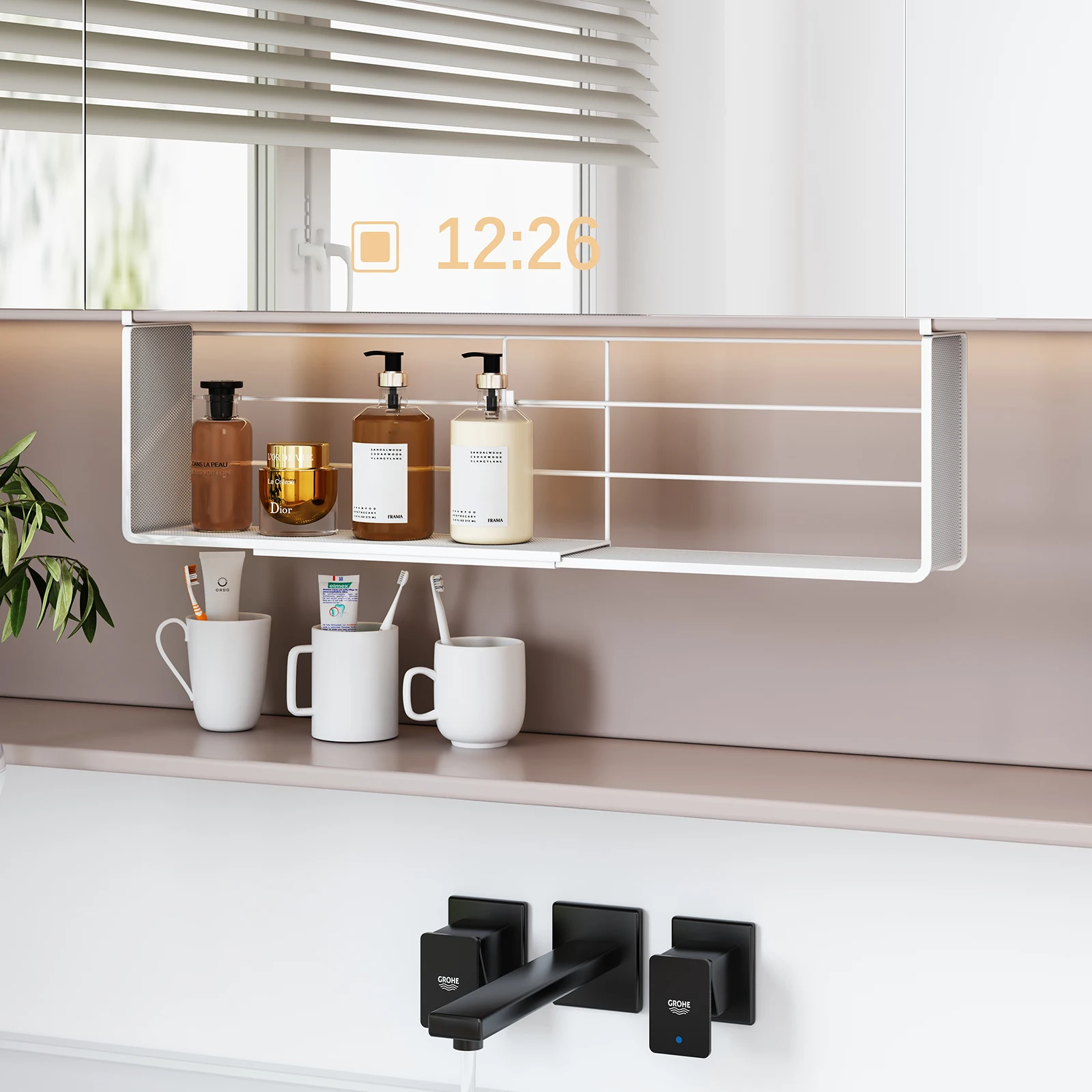 Spiegelschrank-Aufbewahrungsbox mit mehrlagigen Regalen, Hängekorb, Badezimmerschrank, hängendes Aufbewahrungsregal unter dem Schrank, Badezimmer-Organizer Image