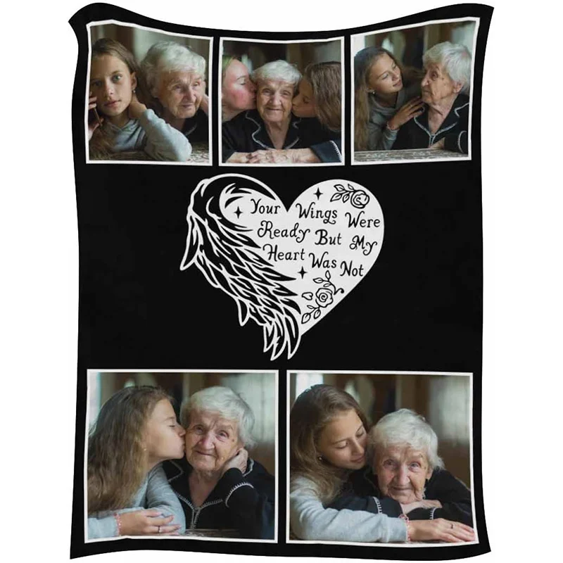 Personalisierte Gedenkdecke mit Erinnerungen, individuelle Foto-Überwurfdecke, geeignet zum Gedenken an Familie und Freunde Image