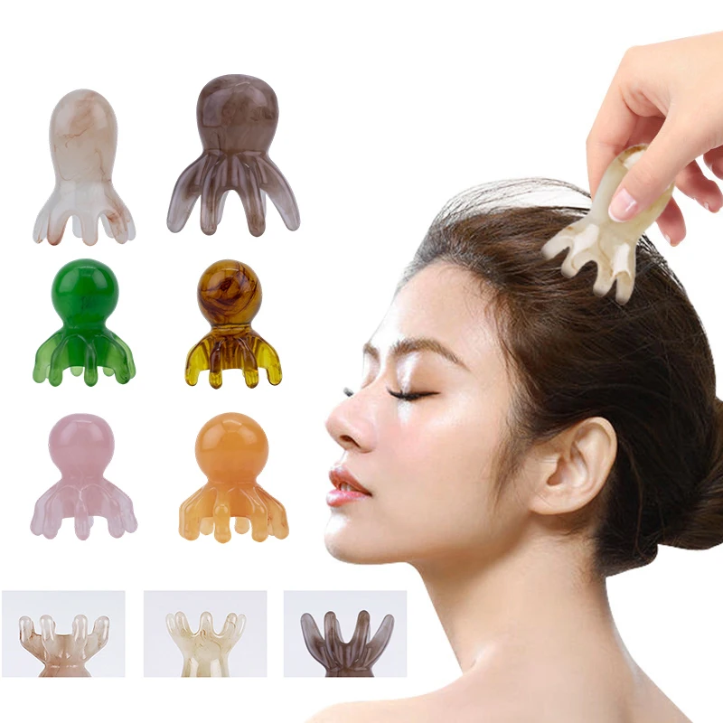 Harz Octopus Massage Kamm Kopf Meridian Schaben Kopfhaut Massage Pinsel Akupunktur SPA Gua Sha Massage Kamm Müdigkeit Relief Massag Image