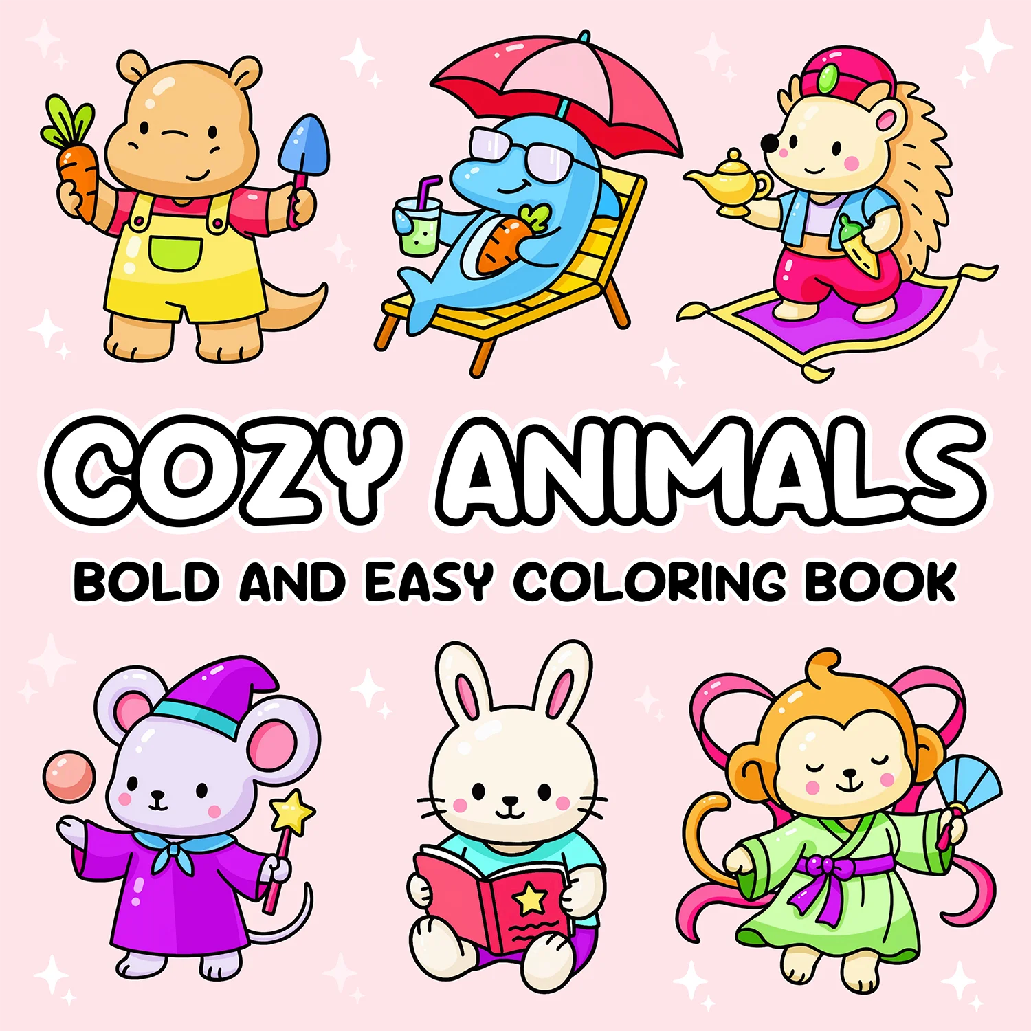 COSY ANIMALS Malbuch mit kräftigen und einfachen Mustern für Erwachsene und Kinder, niedliches Zeichenbuch, perfektes Geschenk für Party und Geburtstag Image