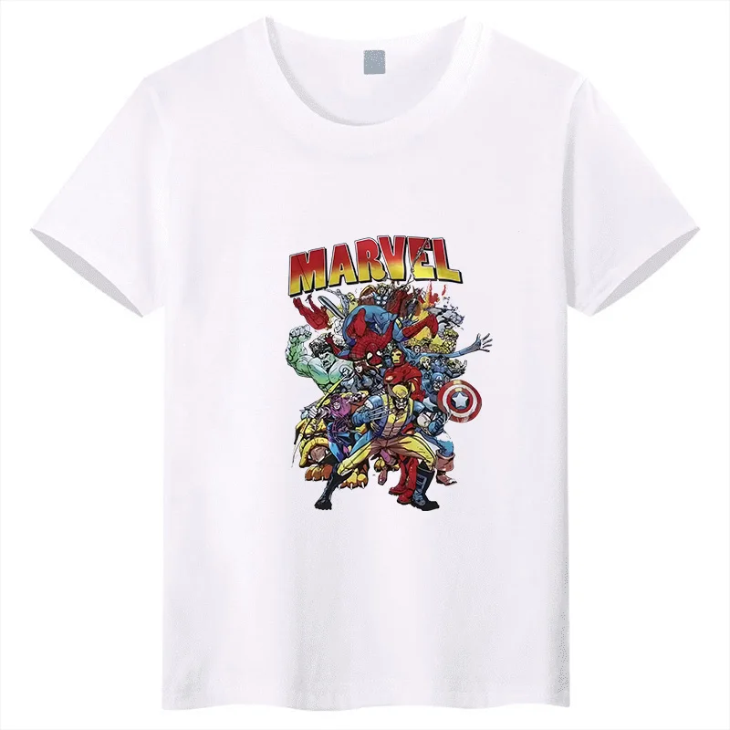 Neue Marvel-Helden-Kollektion, bedrucktes Kinder-T-Shirt mit Cartoon-Motiv, reine Baumwolle, Farbe, kurzärmelig, für Eltern und Kinder Image