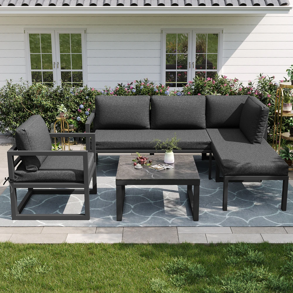 Gartenmöbel-Set aus Seil, Garten-Lounge-Set, Sofa mit verzinktem Eisenrahmen, verstellbaren Beinen, inklusive Sitz- und Rückenkissen Image