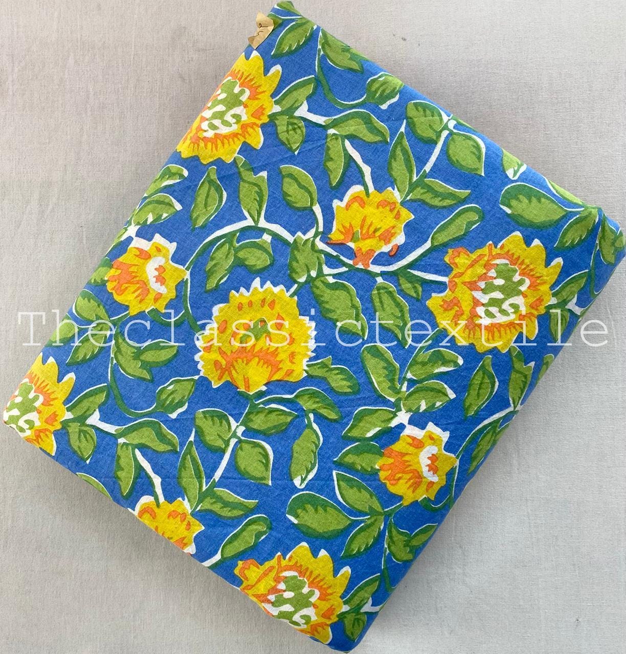 Tessuto stampato a mano con stampa floreale, tessuto di cotone indiano, tessuto per abiti, tessuto di cotone floreale, tessuto da cucito, tessuto per