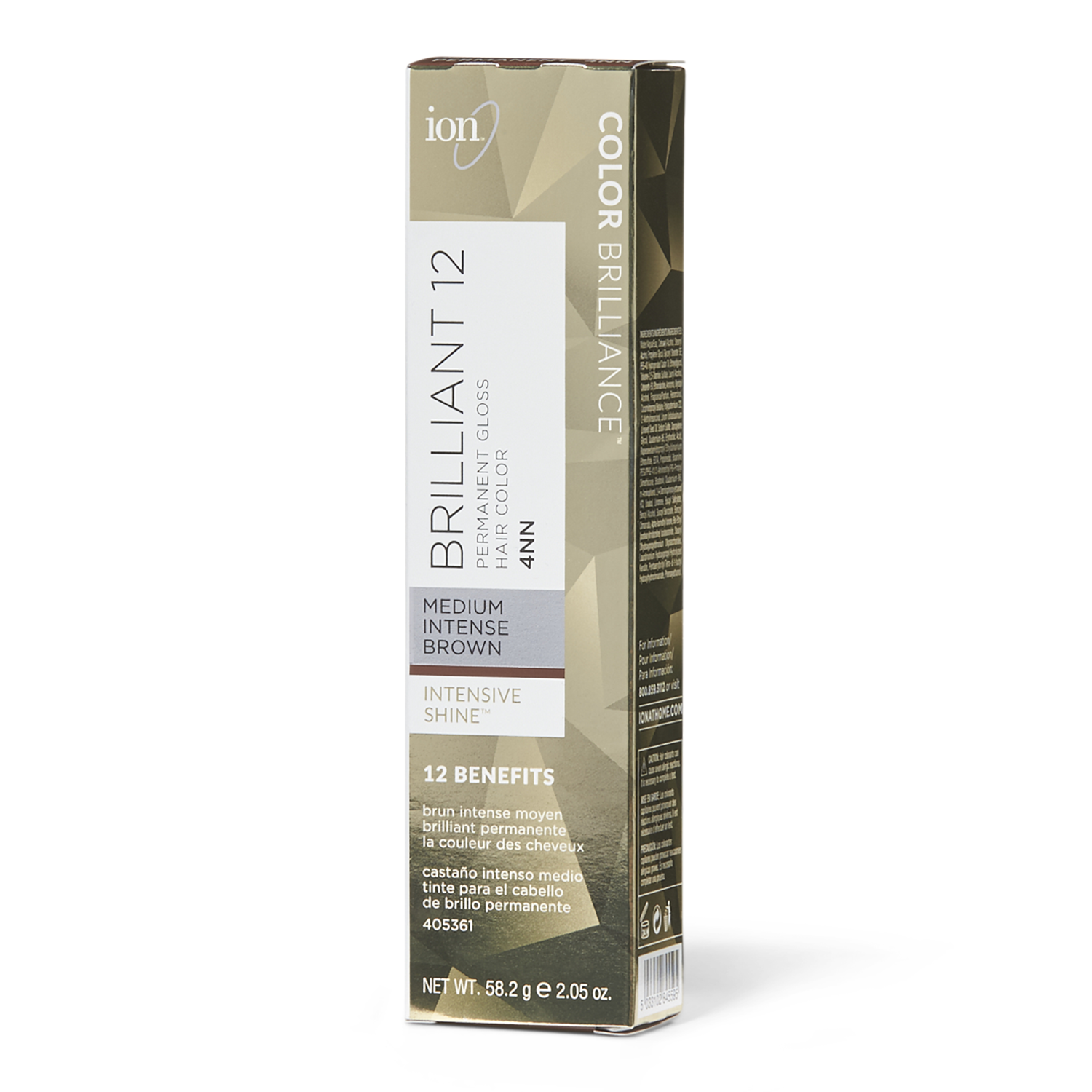 Ion 4NN Medium Intense Brown Brilliant 12 Permanent Gloss Hair Color 2.05 Fl Oz