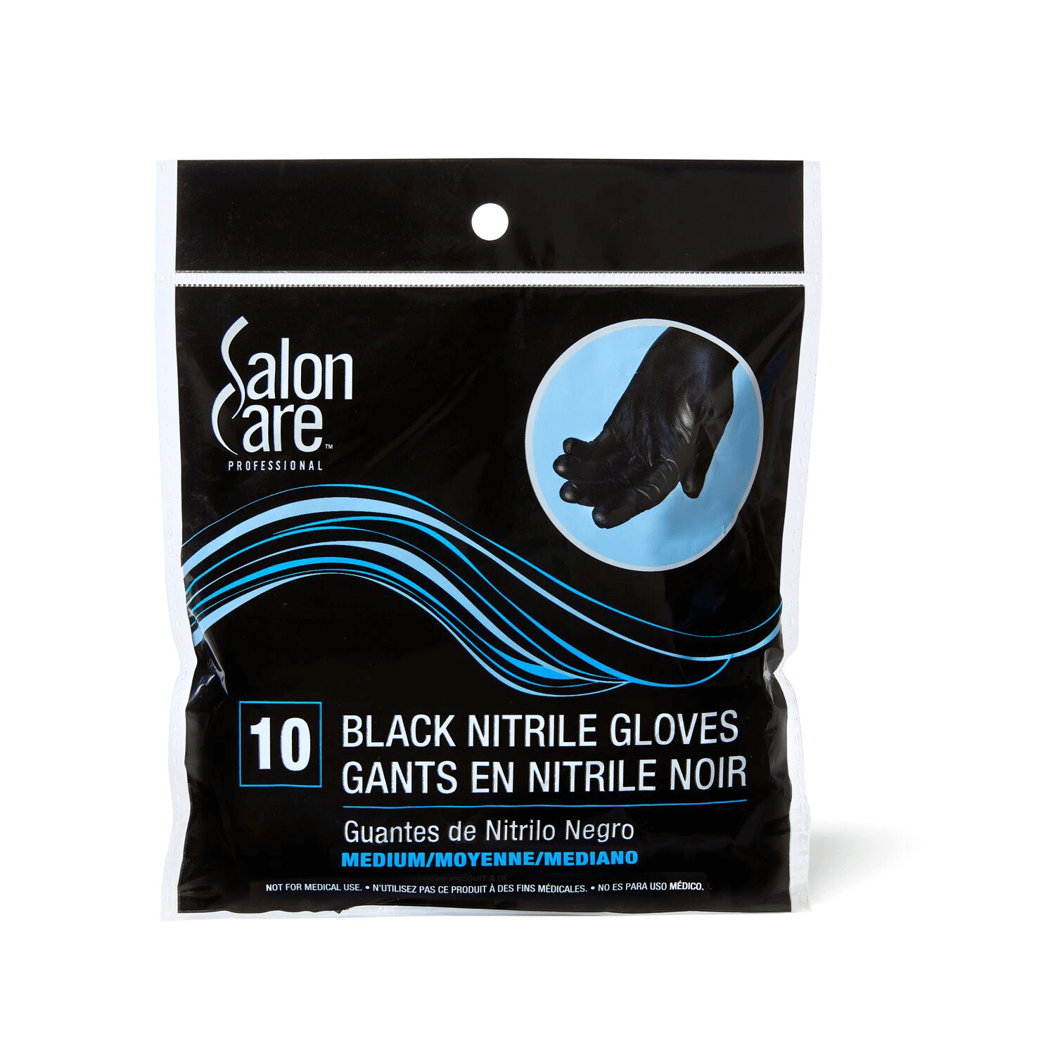 Salon Care Medium 10ct Black Nitrile Gloves Medium