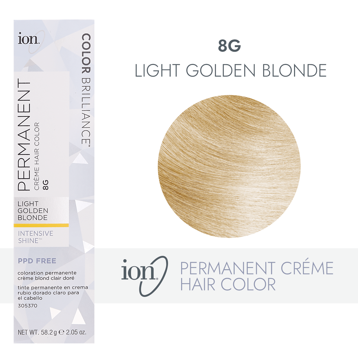 Ion 8G Light Golden Blonde Permanent Creme Hair Color 2.05 Oz