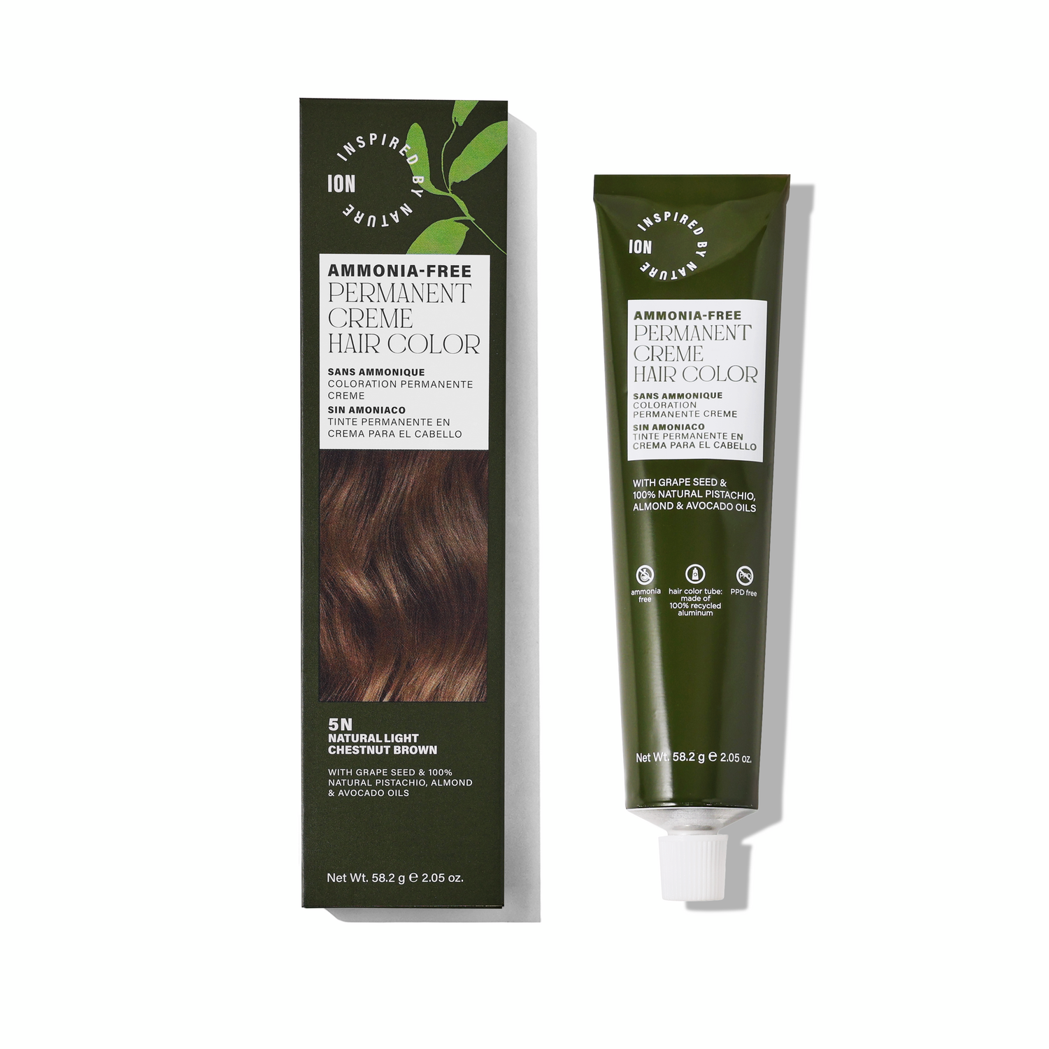 Inspired By Nature Ammonia-Free Permanent Hair Color Natural Light Chestnut Brown 5N 2.05 Oz