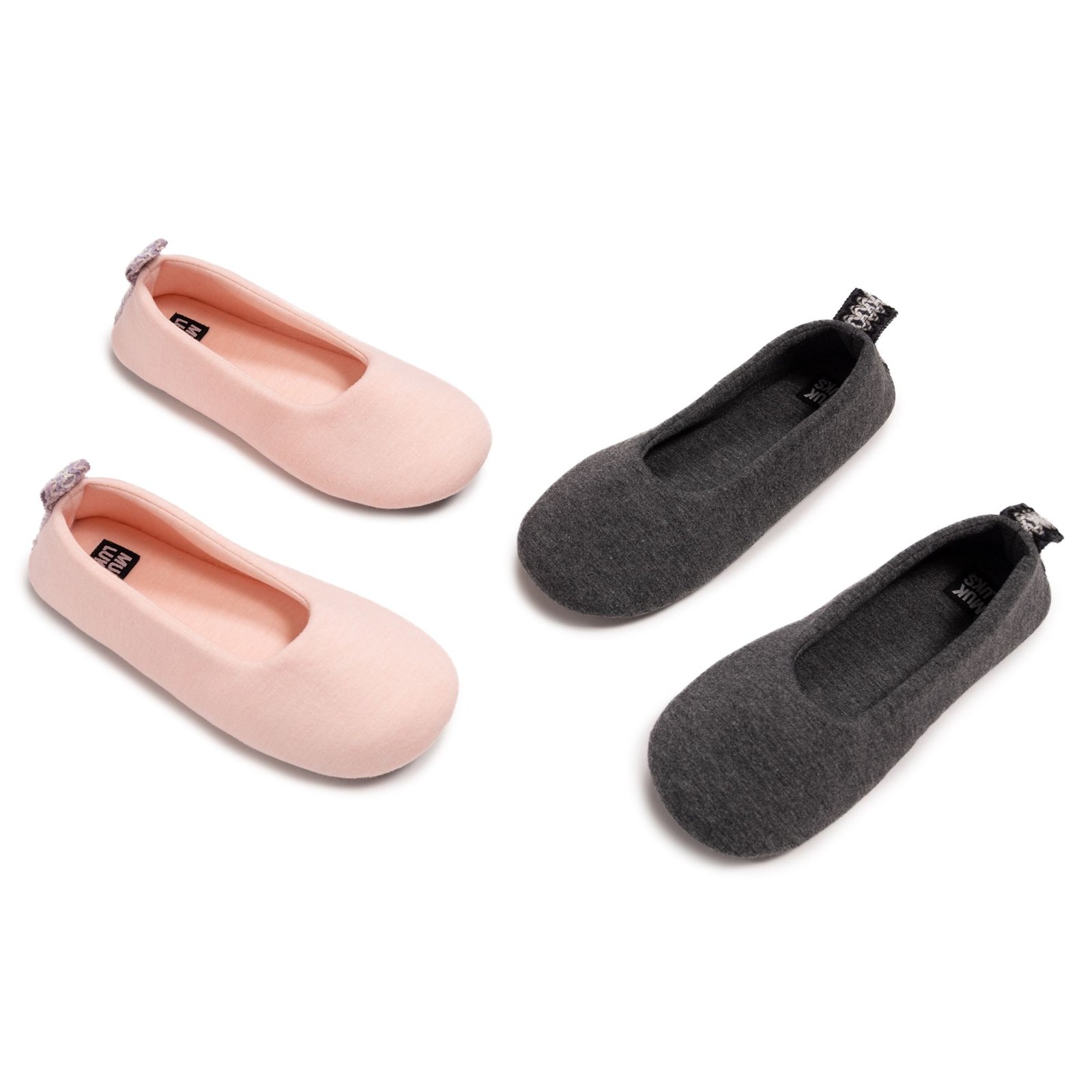 MUK LUKS 2-Pack Travel Ballerina Set - Womens M Size 7-8 Grey Slipper Medium