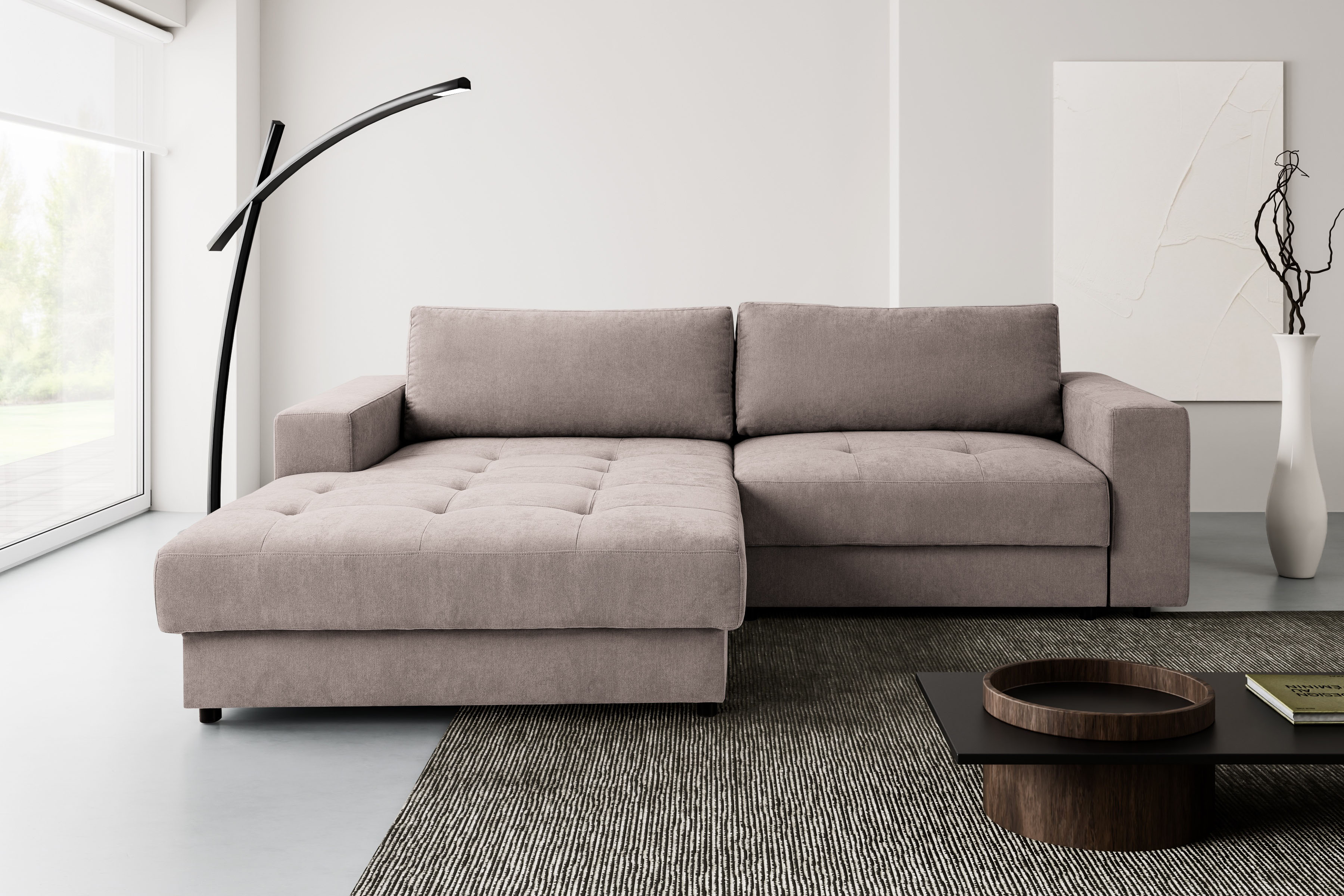 Ecksofa WERK2 "Indiana inkl. Bettfunktion & Bettkasten, bequem, Breite 270cm, L-Form", beige, B:270cm H:76cm T:182cm, 92% Polyester, 8% Nylon, Sofas, Ecksofa, Moderne, elegante Polsterecke, Komfortpolsterung und losen Kissen. Image