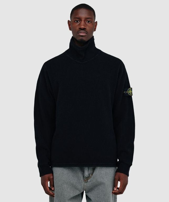 Ribbed Mock Neck Sweatshirt - Black - Stone Island Sweats