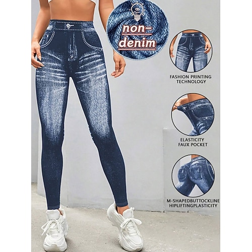 Per donna Jeans Leggings Jeggings Vacanza Streetwear Casual Lunghezza intera Vita media Semplice Tasca Elastico in vita Comodo Alta elasticità Quotidiano Casa All'aperto Blu marino scuro Primavera