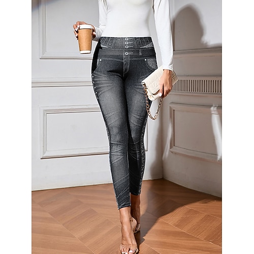 Per donna Jeans Leggings Jeggings Streetwear Casual Lunghezza intera Vita media Semplice Tasca Elastico in vita Comodo Micro-elastico All'aperto Vacanza Streetwear Blu Nero Primavera Autunno