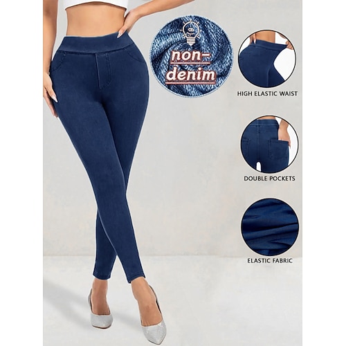 Per donna Jeans Leggings Jeggings Vacanza Streetwear Casual Lunghezza intera Vita media Semplice Tasca Elastico in vita Comodo Alta elasticità Quotidiano Casa All'aperto Blu marina Primavera Autunno