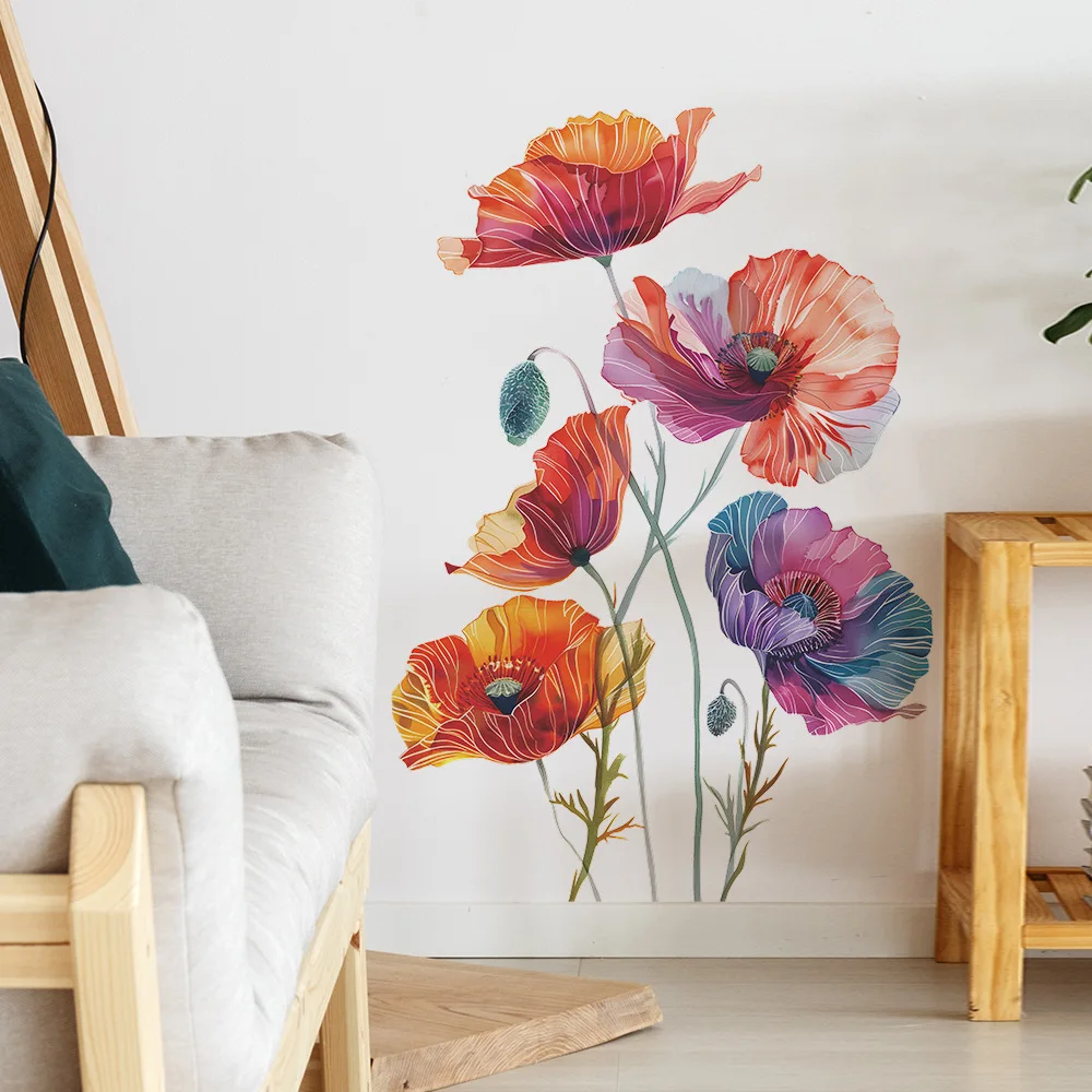 1 Stück bemalte Blumen Wandaufkleber für Wohnzimmer Schlafzimmer Hintergrund Wanddekoration Home Dekorative Aufkleber Wandtattoos Wandbild