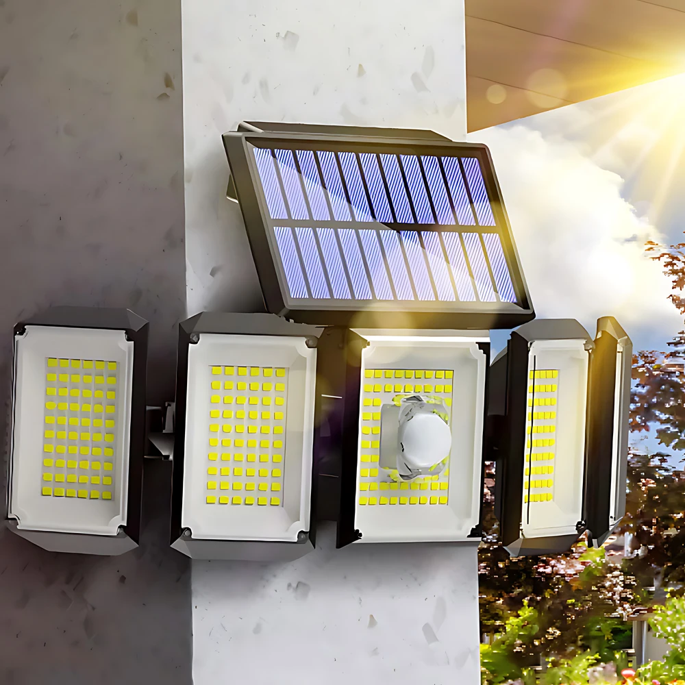 Solarleuchten für den Außenbereich mit Bewegungsmelder, 300 LEDs, superhell, mit Fernbedienung, 3 Modi, wasserdicht, für Garten-LED-Flutlicht
