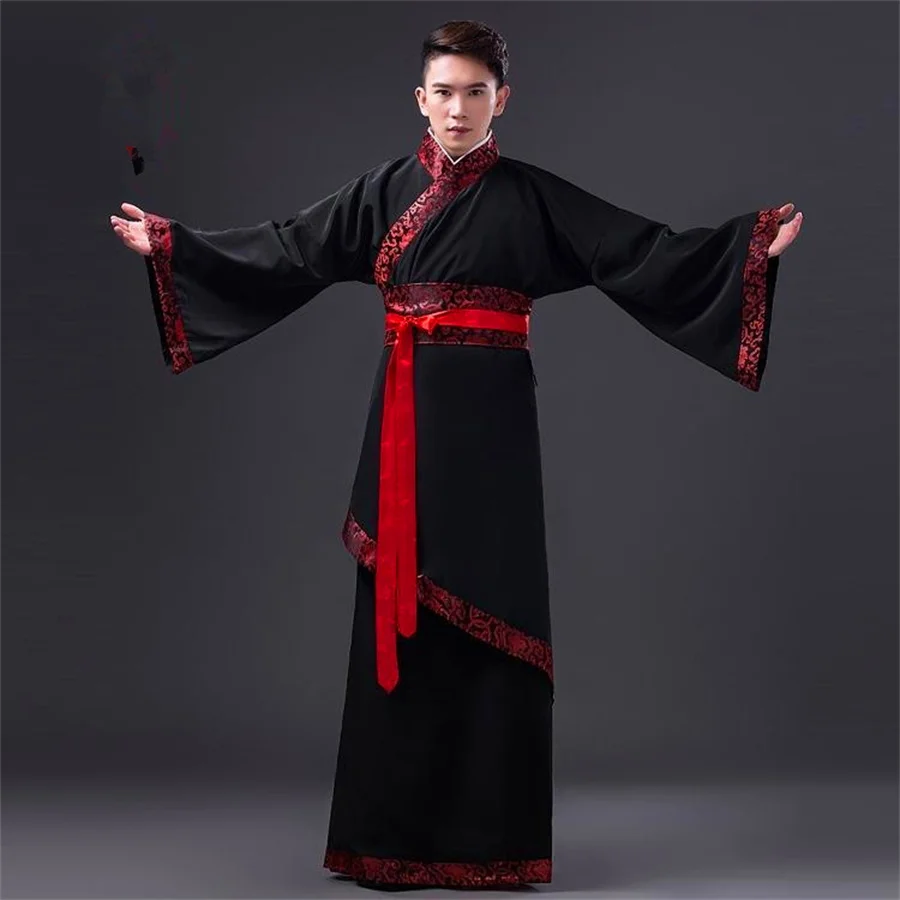 Altes Kostüm schwarz Hanfu Männer Tang Dynastie schwarz Bühne Kostüm chinesische traditionelle Kleidung mit Gürtel für Mann Junge große Größe