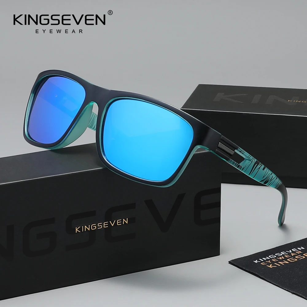 KINGSEVEN Modische polarisierte Sonnenbrille für Herren/Damen, Anti-UV400, Angelbrille, zum Fahren, für den Außenbereich, lässige Herrenbrille mit rechteckigem Rahmen Image