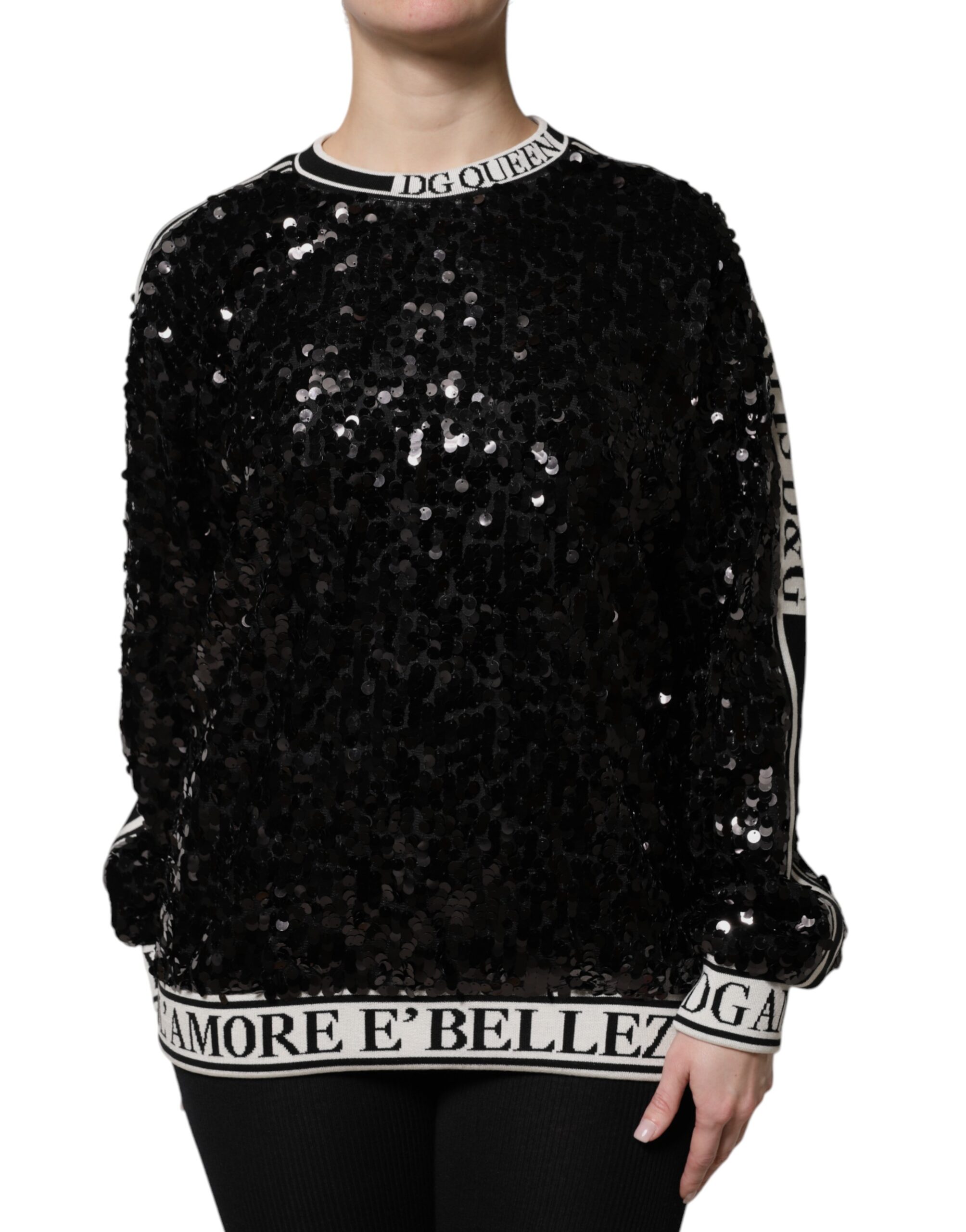 Dolce & Gabbana Womens Sequin Embellished Pullover Sweater - Black - Size EU 32 (womens) | Dolce & Gabbana Sale | Discount Designer Brands