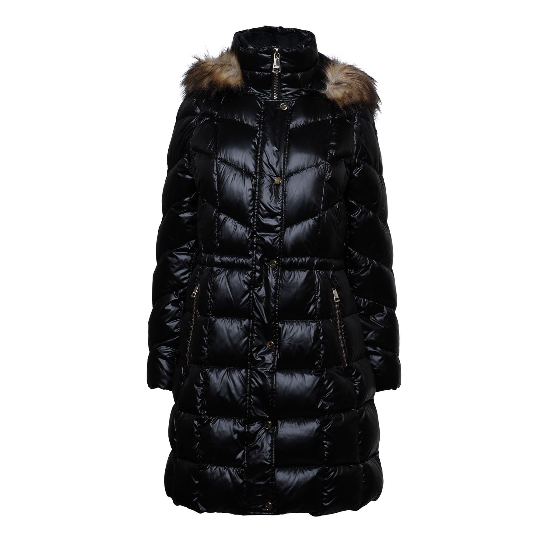 DKNY Womens Zip Front Waisted Down Jacket in Black - Size Large | DKNY Sale | Discount Designer Brands