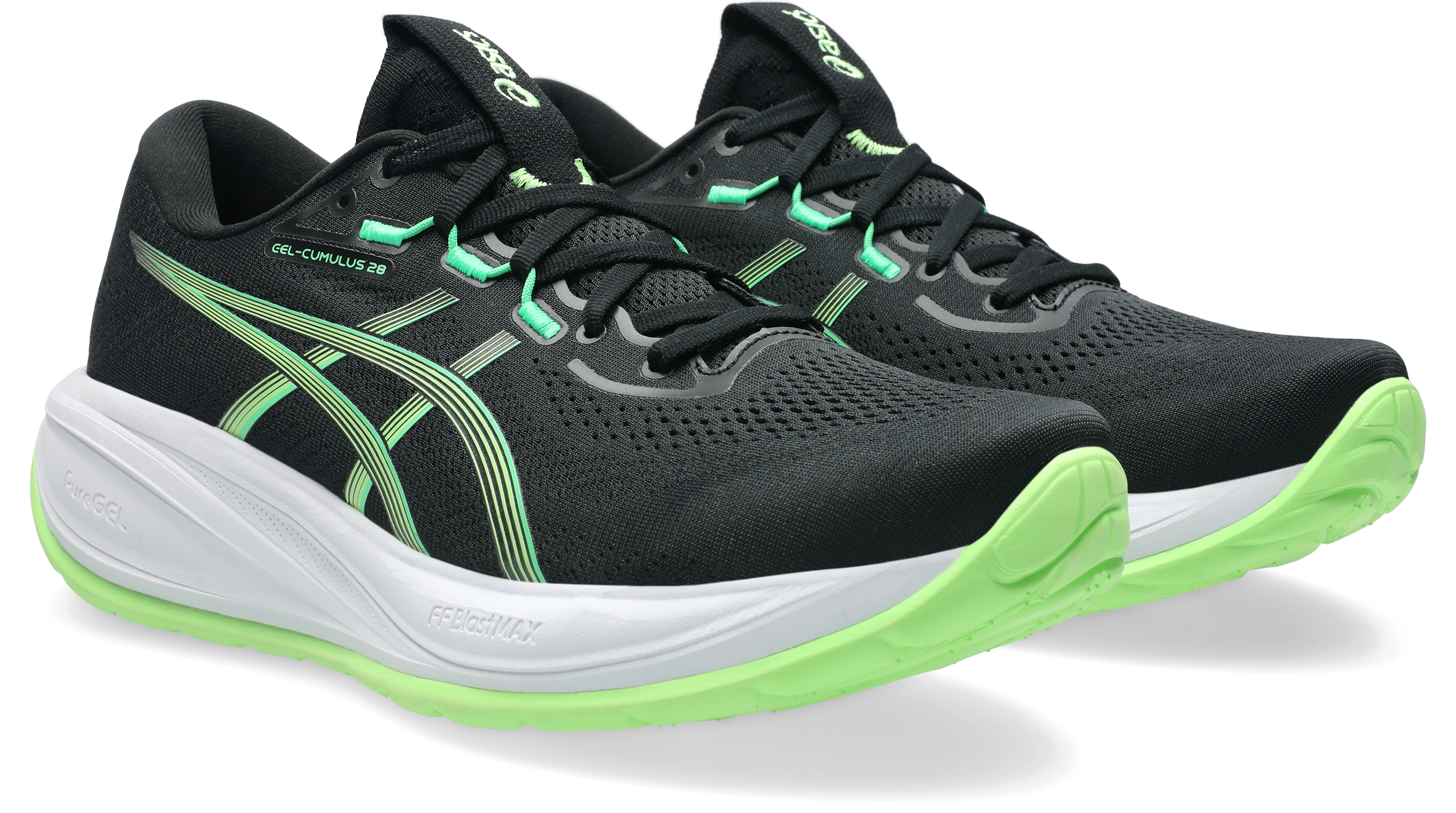 Laufschuh ASICS "GEL-CUMULUS 28", Herren, Gr. 47, schwarz, illuminate grün, Synthetik, Schuhe Laufschuh