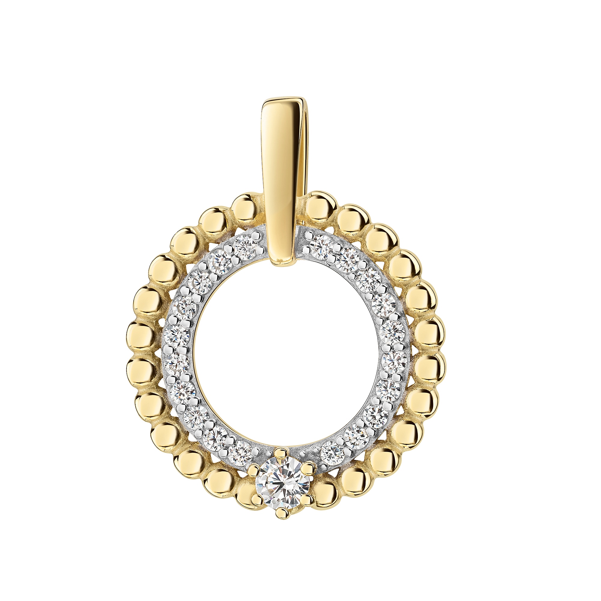 Kettenanhänger FIRETTI "Schmuck Geschenk Gold 333 Halsschmuck Anhänger Kreis rund", gelbgoldfarben, weißgoldfarben, kristallweiß, kristallweiß, Schmuckanhänger, Damen, Gelbgold 333, 1,9 g, Kettenanhänger, mit Zirkonia (synth.)