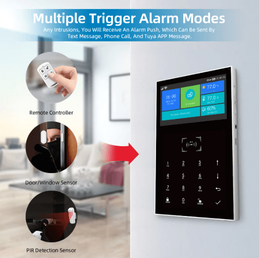 PG109 Smart Home Alarm System 4.3 WiFi + GSM Burglar Security With Temperature Display u uk Plug