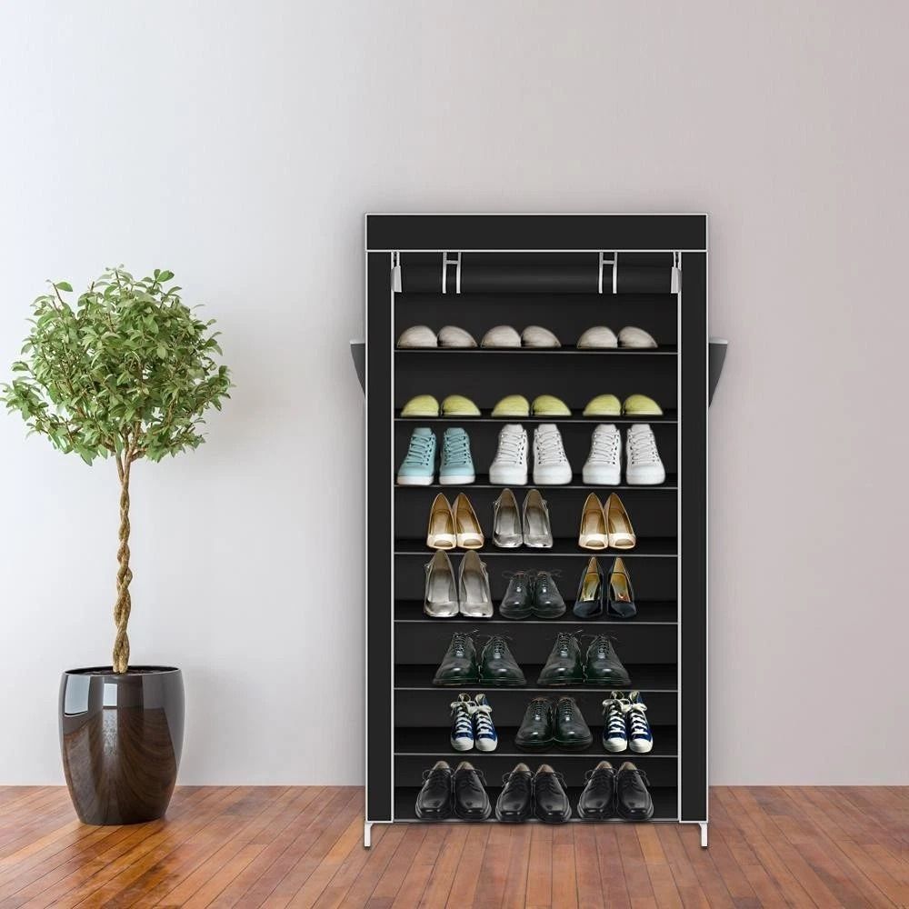 10 Tiers Shoe Rack, Closet Shoe Storage Organizer W Dustproof Cover & Side Pockets For Shoes 10 Tiers Shoe Rack, Closet Shoe Storage Organizer W Dustproof Cover & Side Pockets For Shoes