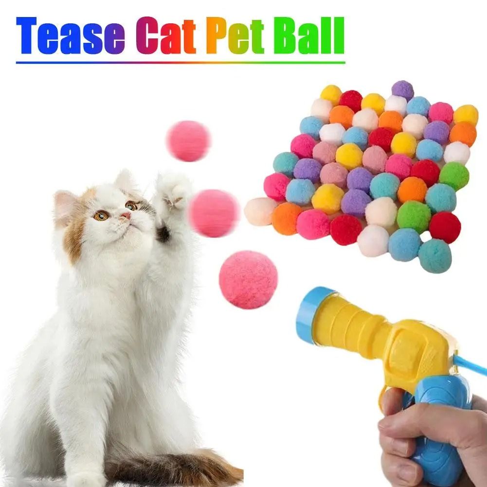 Interactive Cat Ball Launcher Toy Kitten Training Plush Ball Shooting Game Set with Gun 21 Pcs