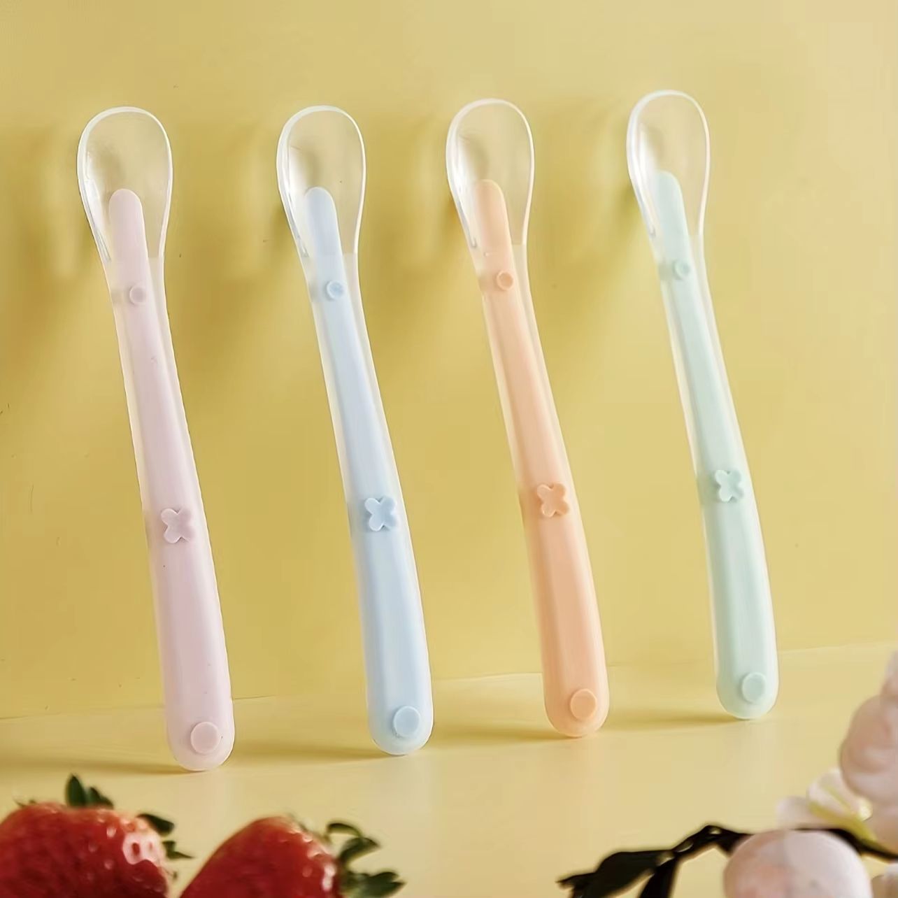 Soft Touch Silicone Baby Feeding Spoon With Matte Surface Safe Training Tableware orange