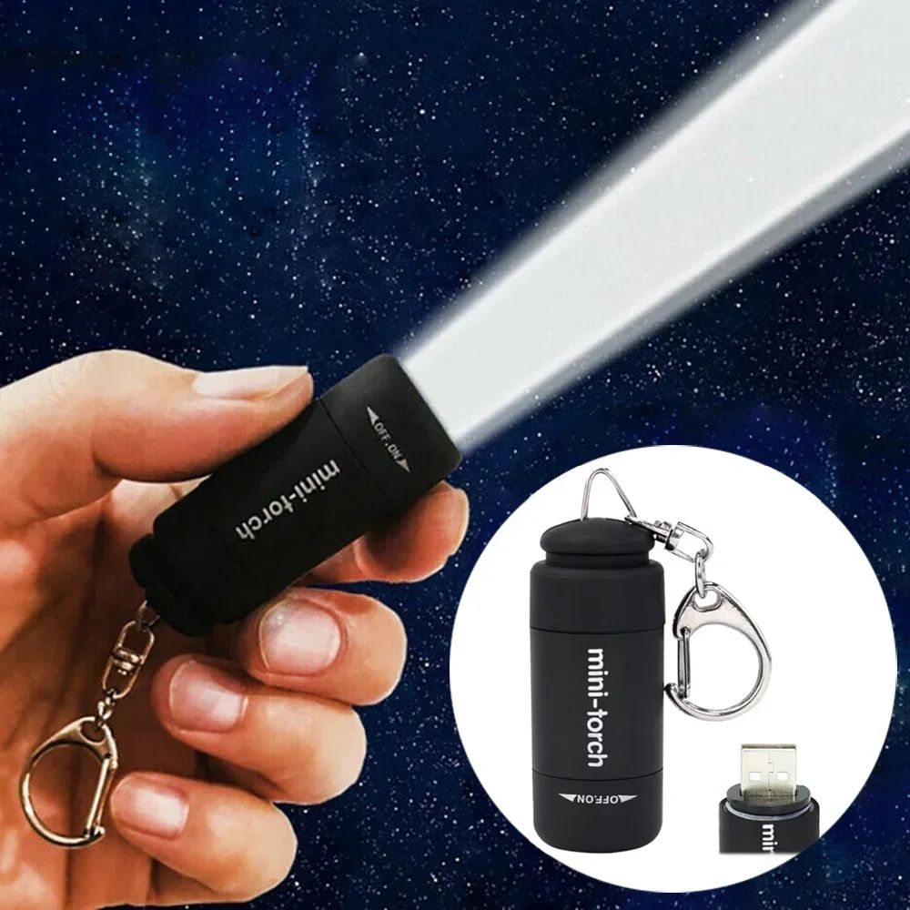 USB Rechargeable LED Pocket Keychain Flashlight Waterproof Mini Torch black