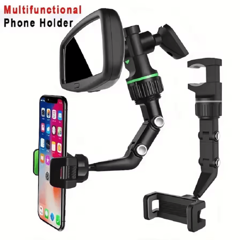 Rearview Mirror Phone Holder 360 Degree Rotatable Retractable Car Phone Mount For Universal Smartphones gray