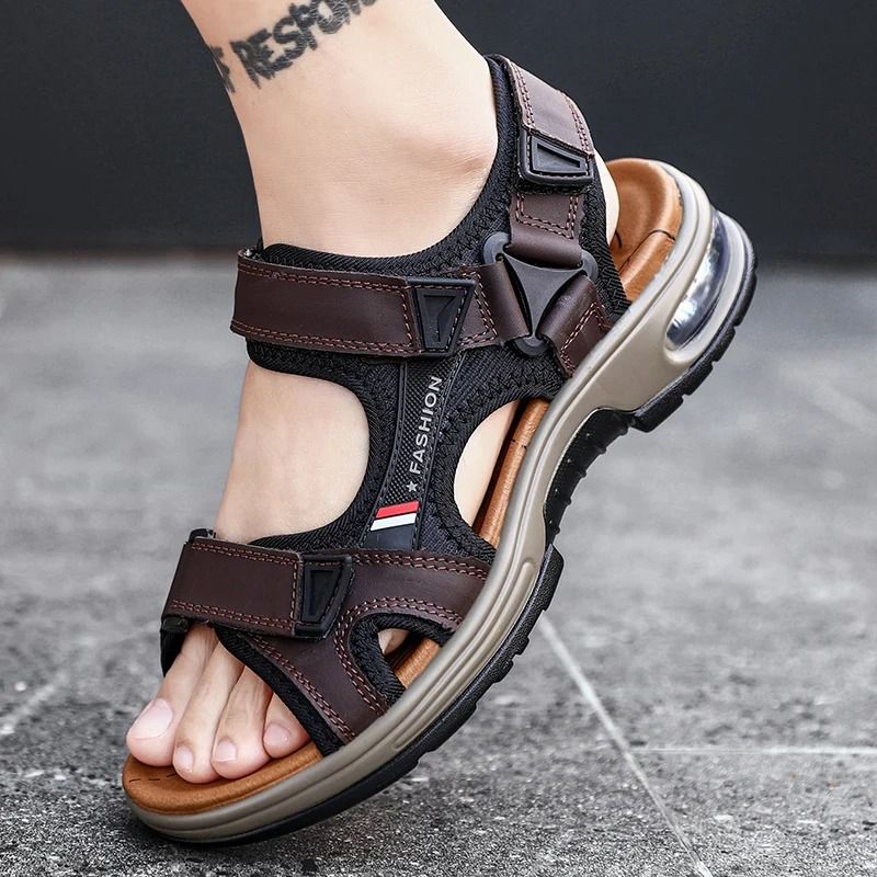 Fashion Men's Genuine Leather Roman Sandals black us 10