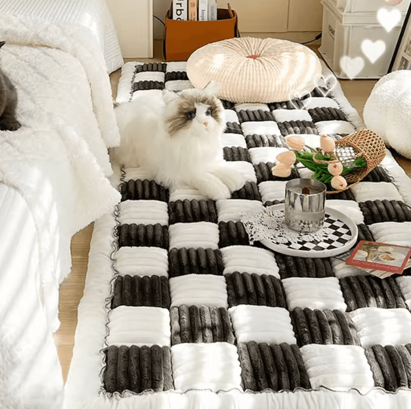 Warm Dog Bed Mat Anti Slip Washable Pet Cushion & Sofa Protector dark Brown White 23.6 X 23.6inch