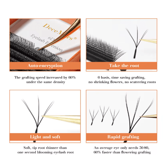 DeceMars 6D W Shaped Eyelash Extensions Soft Volume Individual Lashes brown 8 10mix 0.07mm